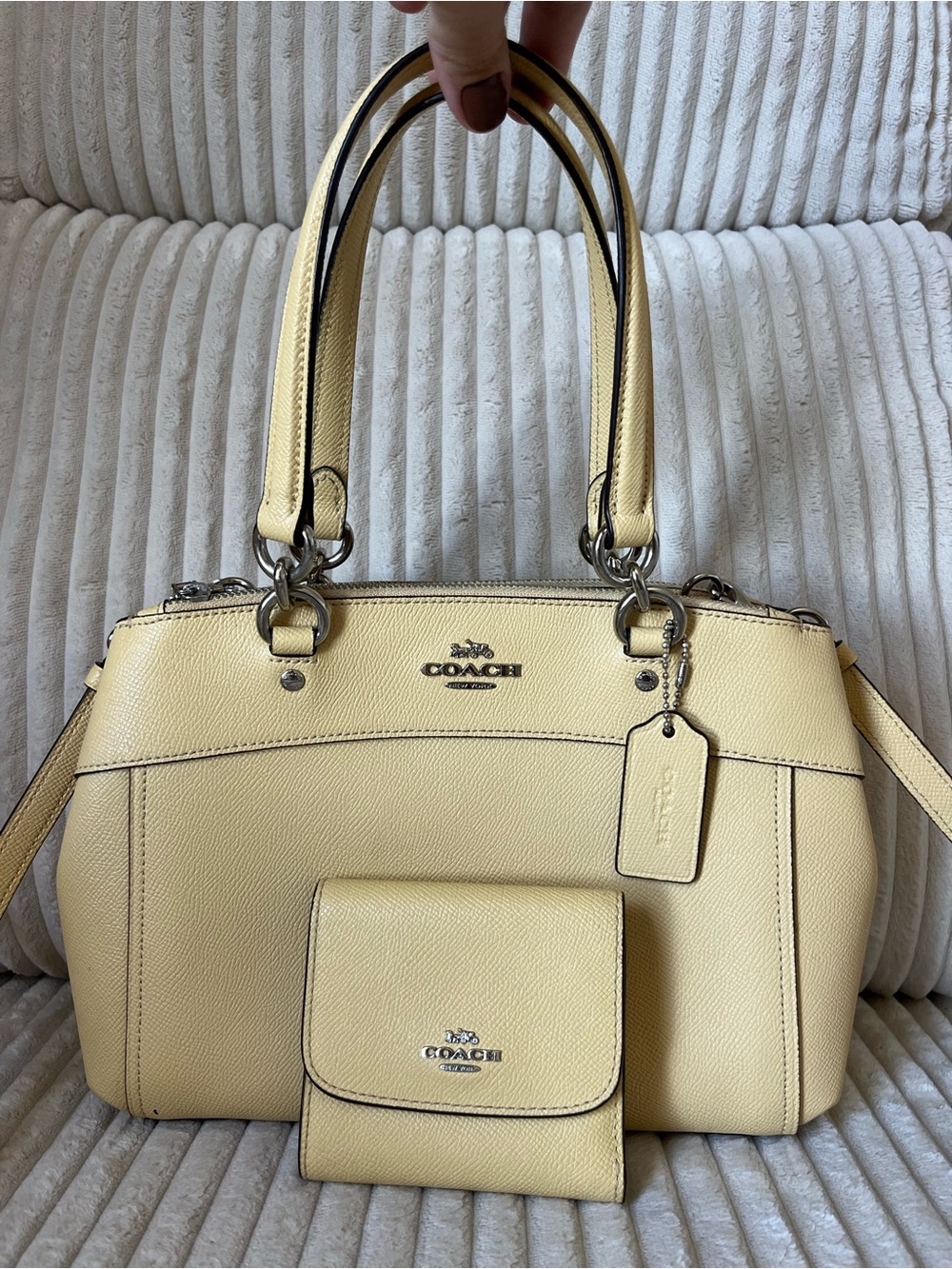 Coach Pale Yellow Leather Satchel with Matching Wallet